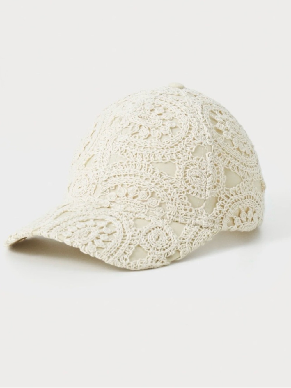 Lace Crochet Baseball Cap in Cream